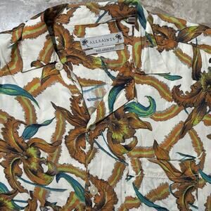 All Saints Hawaiian Shirt Mens Small Relaxed Fit Loop Collar Hawaiian Floral
